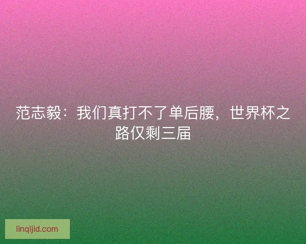 范志毅：我们真打不了单后腰，世界杯之路仅剩三届